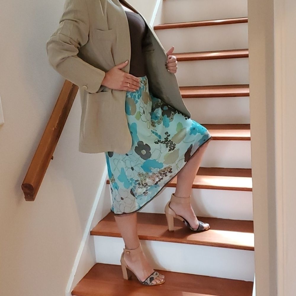 VEUC Vintage-Inspired Lined Turquoise Floral Swing Skirt